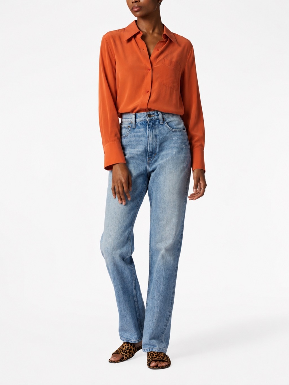 Equipment Femme Signature Silk Button-Up Shirt size S orange